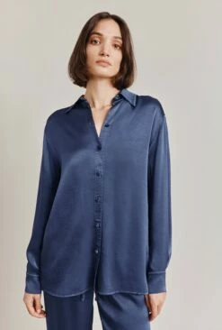 Ellie Satin Shirt Dark Blue