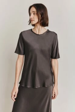Ivy Satin Top Dark Charcoal