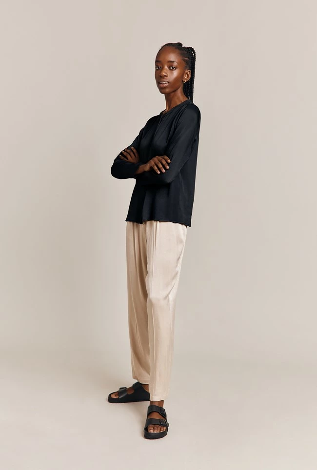 Efie Satin Long Sleeve Blouse Black