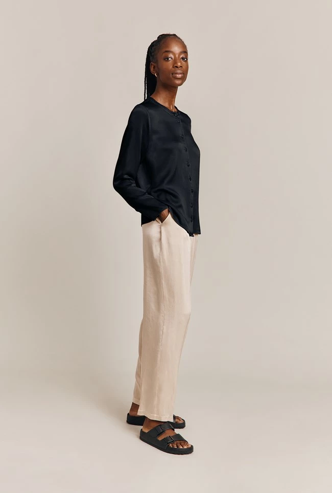 Efie Satin Long Sleeve Blouse Black - Image 4