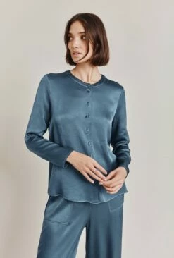 Efie Satin Blouse Dark Blue