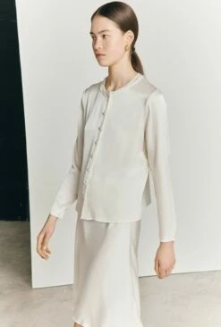 Efie Satin Long Sleeve Blouse Ivory