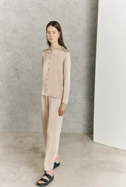 Efie Satin Long Sleeve Blouse Stone