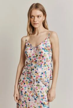 Grace Satin Cami Top Pink Umbrella Petals