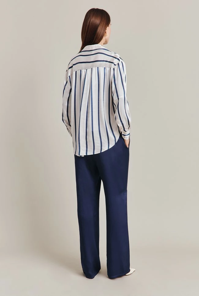 Amy Satin Long Sleeve Shirt Navy Stripe - Image 4