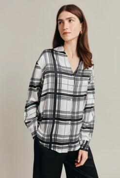 Amy Satin Long Sleeve Shirt Black Check