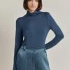 Fern Roll Neck Top Navy