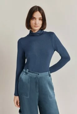 Fern Roll Neck Top Navy