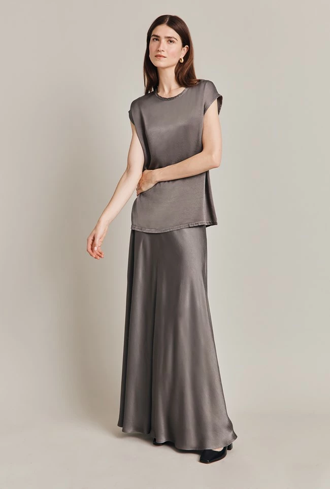 Melody Satin Short Sleeve Top Grey - Image 5