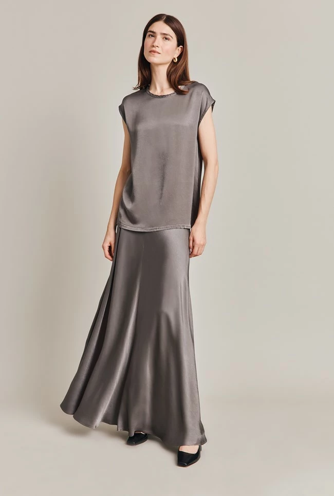 Melody Satin Short Sleeve Top Grey - Image 3