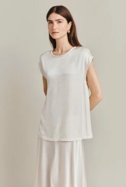 Melody Satin Short Sleeve Top Ivory