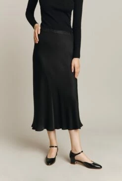 Luna Satin Slip Skirt Black