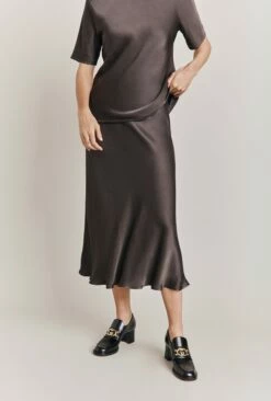 Luna Satin Slip Skirt Dark Charcoal