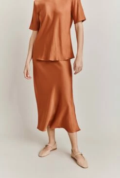 Luna Satin Slip Skirt Auburn