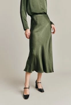 Luna Satin Slip Skirt Thyme