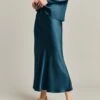 Luna Satin Slip Skirt Dark Denim