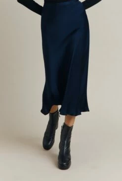 Luna Satin Slip Skirt Navy