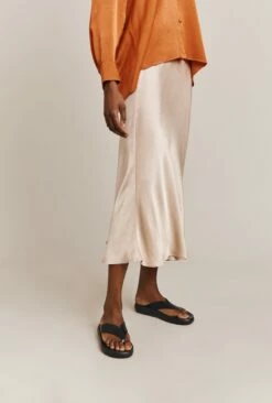 Luna Satin Slip Skirt Stone