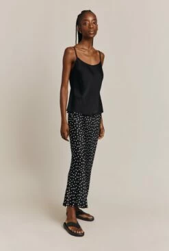 Emma Satin Slip Midi Skirt Black Spot