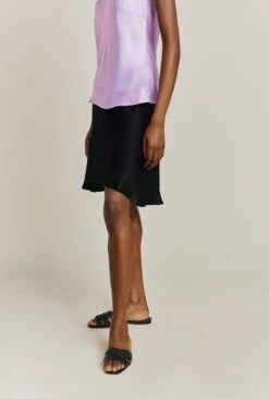 Arella Satin Slip Skirt Black