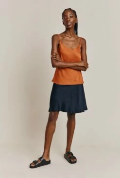 Arella Satin Slip Skirt Navy