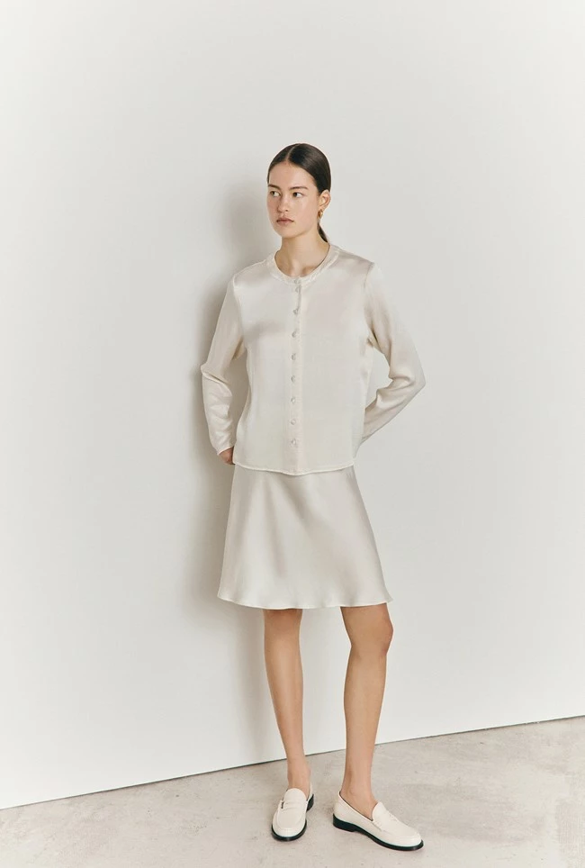 Arella Satin Slip Skirt Ivory - Image 3