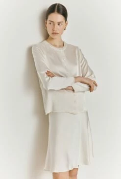 Arella Satin Slip Skirt Ivory