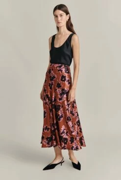 Mariana Midi Skirt Rust Ikat Print